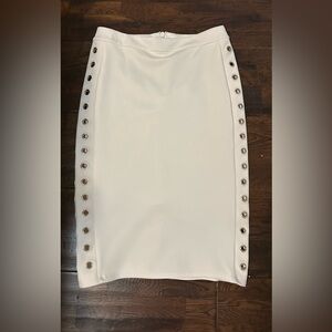 Elegant White Pencil Skirt with Eyelet Detail